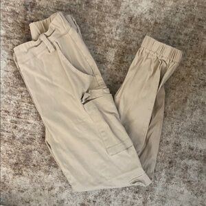 Fashion Nova Cream Cargo Pants with Elastic Waistband and Tapered Legs